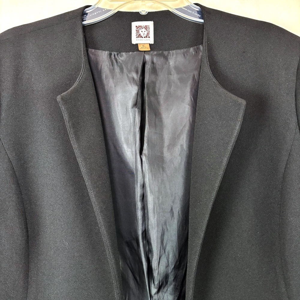 Anne Klein Open Front Blazer 3/4 Sleeve Shawl Collar Black Sz XL
